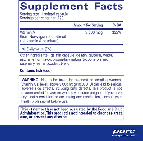 Pure Encapsulations Vitamin A 10,000IU 120 Capsulas Blandas