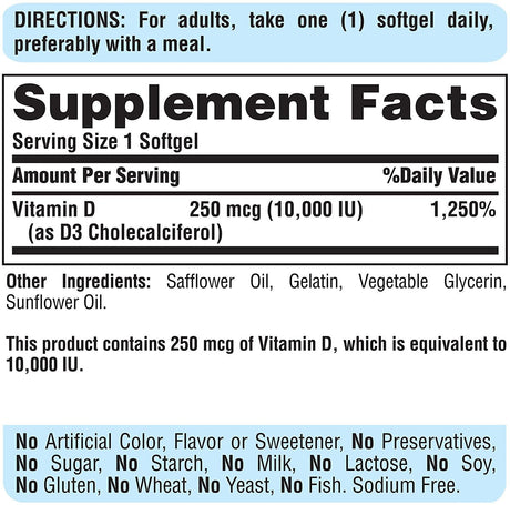 Puritan´s Pride Vitamin D3 10,000 IU 100 Capsulas - The Red Vitamin