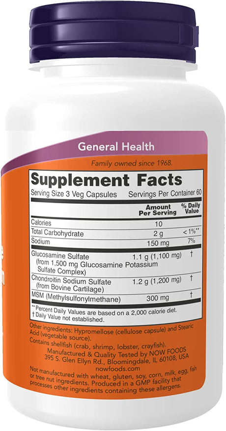 NOW Supplements  Glucosamine & Chondroitin with MSM Joint Health, Mobility and Comfort 180 Capsulas