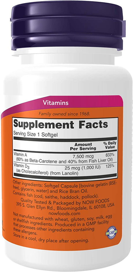 NOW Supplements Vitamin A & D3 100 Capsulas Blandas