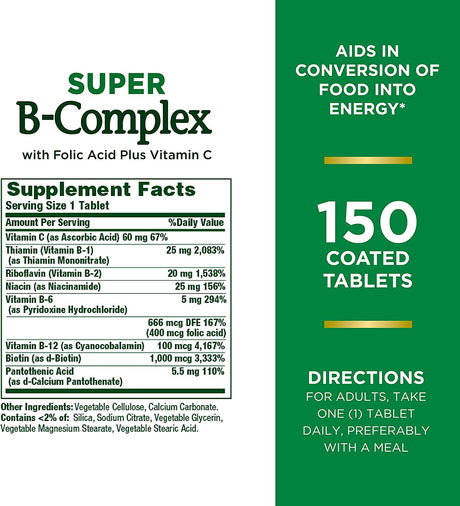 Nature’s Bounty Super B Complex with Vitamin C & Folic Acid 150 Tabletas