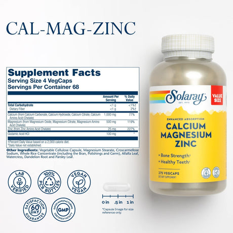 Solaray Calcium Magnesium Zinc 275 Capsulas