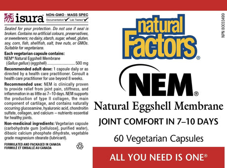 Natural Factors NEM Natural Eggshell Membrane 60 Capsulas