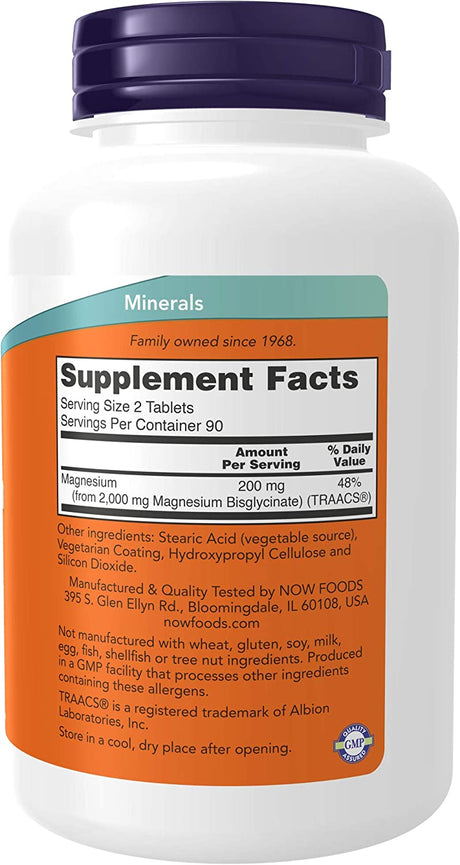 NOW Supplements Magnesium Glycinate 180 Tabletas