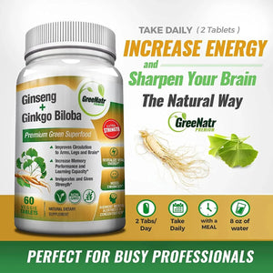 GREENATR - GreeNatr Premium Panax Ginseng + Ginkgo Biloba 60 Tabletas - The Red Vitamin MX - Suplementos Alimenticios - {{ shop.shopifyCountryName }}