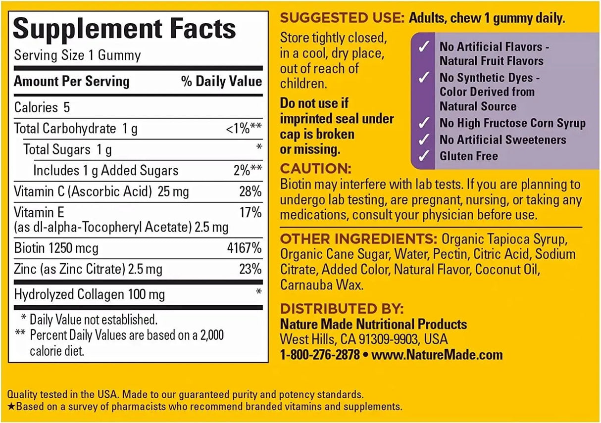 NATURE MADE - Nature Made Collagen Gummies with Vitamin C Zinc and Biotin 60 Gomitas - The Red Vitamin MX - Suplementos Alimenticios - {{ shop.shopifyCountryName }}