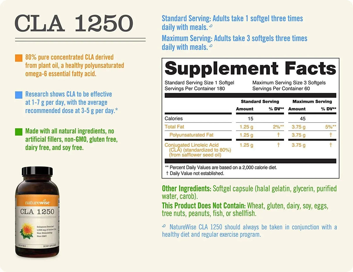 NATUREWISE - Naturewise CLA 1250 1000Mg. 180 Capsulas - The Red Vitamin MX - Suplementos Alimenticios - {{ shop.shopifyCountryName }}