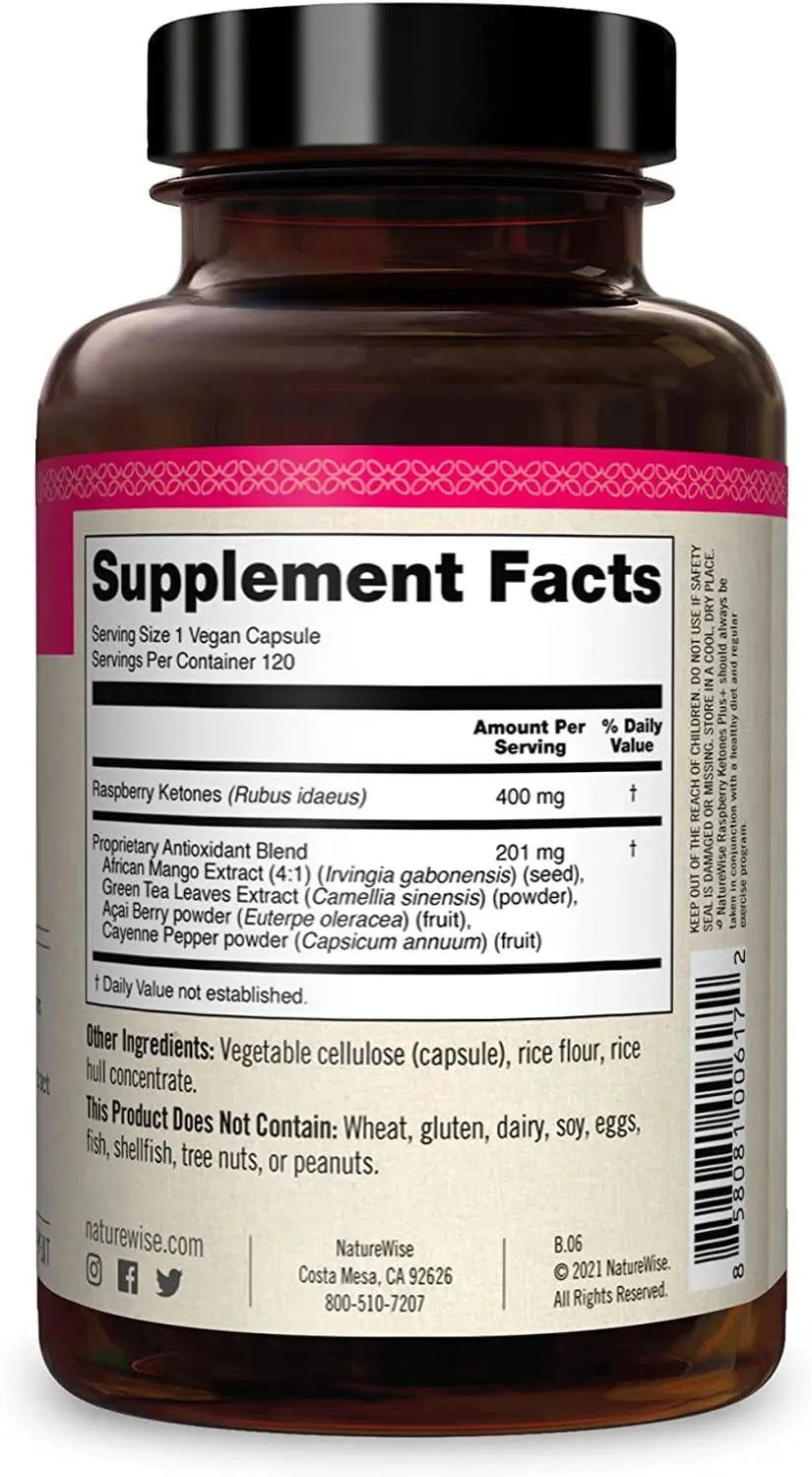 NATUREWISE - Naturewise Raspberry Ketones Plus+ 120 Capsulas - The Red Vitamin MX - Suplementos Alimenticios - {{ shop.shopifyCountryName }}