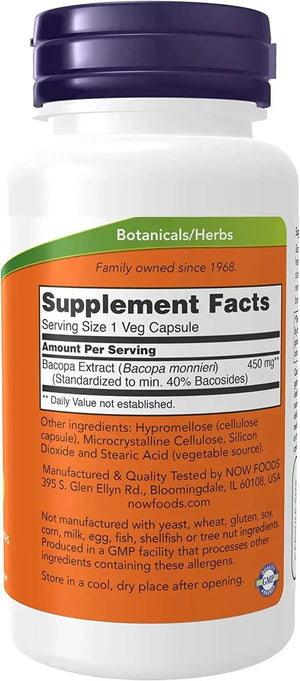 NOW SUPPLEMENTS - NOW Supplements Bacopa Extract 450Mg. 90 Capsulas - The Red Vitamin MX - Suplementos Alimenticios - {{ shop.shopifyCountryName }}