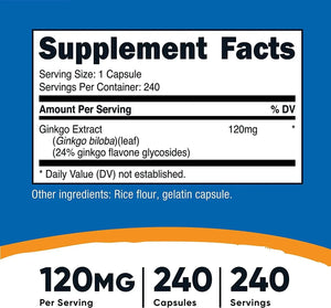 NUTRICOST - Nutricost Ginkgo Biloba 120Mg. 240 Capsulas - The Red Vitamin MX - Suplementos Alimenticios - {{ shop.shopifyCountryName }}
