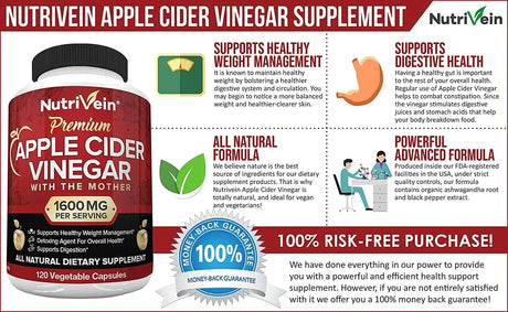 NUTRIVEIN - Nutrivein Apple Cider Vinegar 1600Mg. 120 Capsulas - The Red Vitamin MX - Suplementos Alimenticios - {{ shop.shopifyCountryName }}