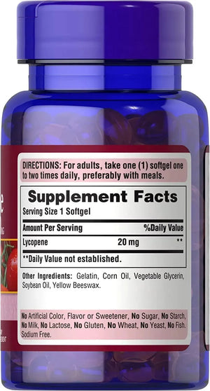 PURITAN'S PRIDE - Puritan's Pride Lycopene 20Mg. 60 Capsulas Blandas - The Red Vitamin MX - Suplementos Alimenticios - {{ shop.shopifyCountryName }}