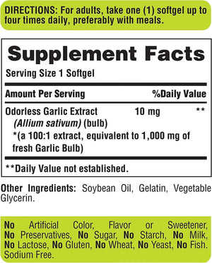 PURITAN'S PRIDE - Puritan's Pride Odorless Garlic 1000Mg. 250 Capsulas Blandas - The Red Vitamin MX - Suplementos Alimenticios - {{ shop.shopifyCountryName }}